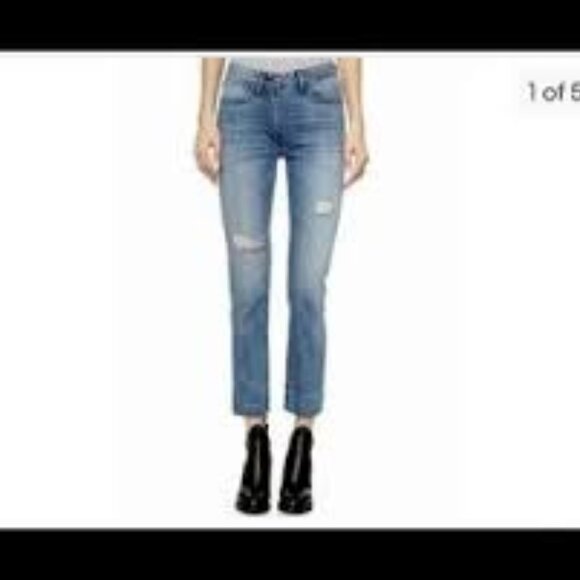 3X1 BLUE RIPPED RELAXED SABINA GIRLFRIEND BRONX MID RISE LOOSE FIT JEANS 28 - Picture 1 of 9